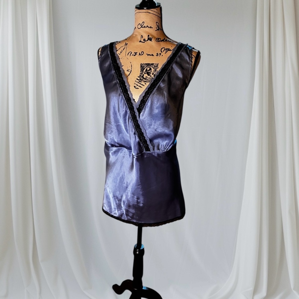 Lane Bryant Delicate Blue Satin With Black Lace Surplice Camisole Plus Size 24